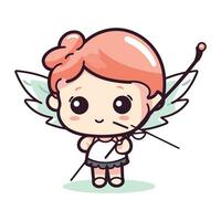 schattig weinig Cupido met Vleugels en boog. vector illustratie.