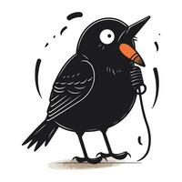 schattig zwart vogel met wortel in haar bek. vector illustratie