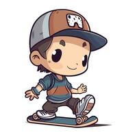 jongen rijden een skateboard. vector illustratie geïsoleerd Aan wit achtergrond.