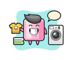 mascotte cartoon van marshmallow met wasmachine vector