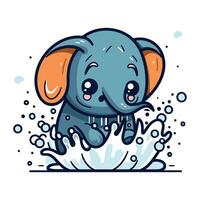 schattig weinig olifant met spatten van water. vector illustratie.