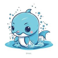 schattig tekenfilm baby blauw walvis zwemmen in water. vector illustratie.