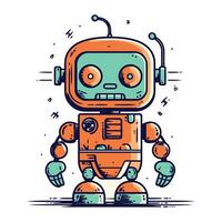 schattig robot tekenfilm vector illustratie. hand- getrokken retro robot icoon.