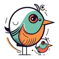 vector illustratie van een schattig tekenfilm vogel met een kuiken en een vogel.