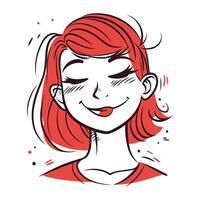 vector illustratie van een dames gezicht met rood haar- en glimlach.