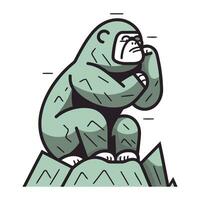 vector illustratie van boos gorilla zittend Aan een steen. tekenfilm stijl.