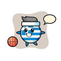 illustratie van griekse vlag badge cartoon speelt basketbal vector