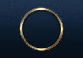 gouden cirkelframe met licht en glitter donkerblauwe achtergrond luxe vector