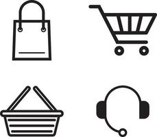 winkelwagen, mand, tas en e-commerce pictogrammen voor klantenondersteuning vector