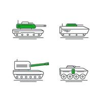 tank militaire pictogrammen, lijnontwerp. vector illustratie