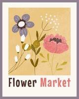 bloem markt abstract poster. hedendaags bloesem bloemen afdrukbare muur kunst. esthetisch botanisch aanplakbiljet, brochure, omslag, kaart kader. vector illustratie