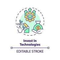 investeren in technologieën multi kleur concept icoon. toenemen productiviteit. verbeteren efficiëntie. landelijk ontwikkeling. boerderij machines. ronde vorm lijn illustratie. abstract idee. grafisch ontwerp. gemakkelijk naar gebruik vector