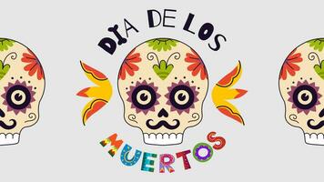 dia de los Muertos partij horizontaal poster. Mexicaans dag van de dood nationaal Mexico festival groet kaart. vector belettering en schedel Aan Latijns Amerika vakantie folder. traditioneel carnaval illustratie