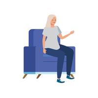 oude vrouw zittend op de bank avatar karakter vector