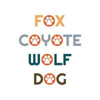 eerste vos hond coyote wolf belettering met voetafdruk symbool teken illustratie vector