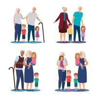 scènes van grootouders met kleinkinderen avatar karakter vector