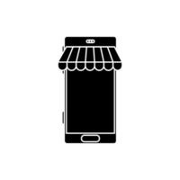 silhouet van smartphone met geïsoleerde pictogram voor parasolwinkel vector