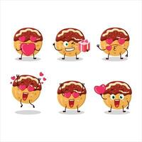 takoyaki tekenfilm karakter met liefde schattig emoticon vector