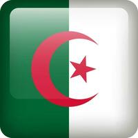 3d vector Algerije vlag glanzend knop. Algerijns nationaal symbool. plein icoon knop met vlag van Algerije.