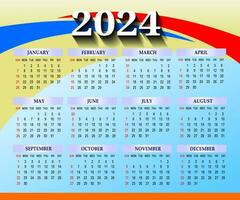 2024 een bladzijde muur kalender ontwerp sjabloon, modern 12 maanden een bladzijde kalender. modern muur kalender ontwerp 2024. afdrukken klaar een bladzijde muur kalender sjabloon ontwerp voor 2024. week begint Aan zondag. vector