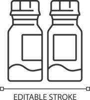 2d pixel perfect bewerkbare zwart pil fles icoon, geïsoleerd vector, dun lijn illustratie vertegenwoordigen medisch zorg apparatuur. vector