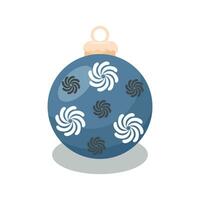 Kerstmis boom bal met een boog. blauw ornament met een patroon geïsoleerd Aan een wit achtergrond. symbool van gelukkig nieuw jaar, Kerstmis viering. vector illustratie