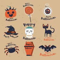 sticker gelukkige halloween-elementen vector