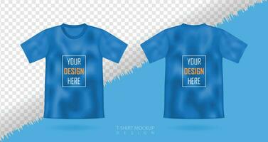 t-shirt 3d realistisch bespotten omhoog, mannetje blauw t-shirt vector sjabloon voorkant terug visie. blanco kleding ontwerp voor Heren, sportkleding, gewoontjes kleding