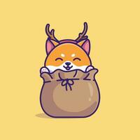 schattig shiba inu in de kerstman zak gemakkelijk tekenfilm vector illustratie Kerstmis concept icoon geïsoleerd