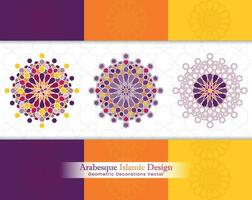 arabesk Islamitisch banier verzameling. reeks van arabesk patronen vector achtergronden. kleur abstract ornamenten. u kan gebruik het voor achtergronden, uitnodigingen, bedrijf kaarten, spandoeken, achtergronden