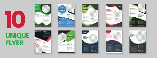 zakelijke en bedrijf kleurrijk folder verzameling, zakelijke poster set, folder bundel, brochure, jaar- rapport, voorstel, brochure, bedrijf profiel, digitaal afzet poster en a4 lay-out met mockup vector