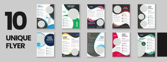 zakelijke en bedrijf kleurrijk folder verzameling, zakelijke poster, folder bundel, brochure, jaar- rapport, voorstel, brochure, bedrijf profiel, digitaal afzet poster en a4 lay-out met mockup vector