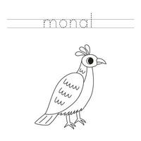 spoor de brieven en kleur tekenfilm monaal vogel. handschrift praktijk voor kinderen. vector