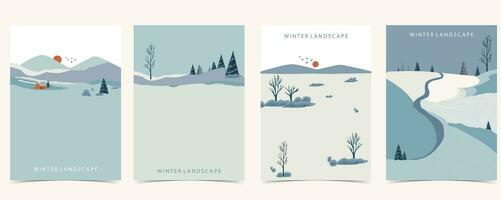 winter landschap achtergrond met berg, boom.bewerkbaar vector illustratie voor ansichtkaart,a4 verticaal grootte