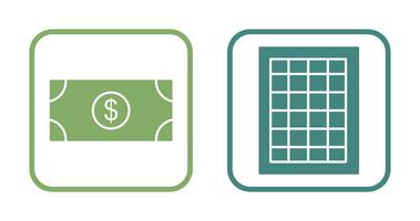 dollar Bill en tafel van tarieven icoon vector