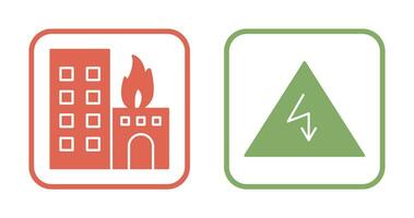 brandend gebouw en elektriciteit Gevaar icoon vector