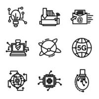 set pictogram technologie stijl twaalf schetsontwerp vector