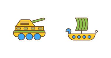 infanterie tank en viking schip icoon vector