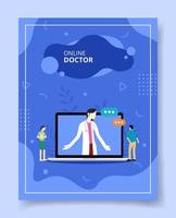 online dokter mensen staan rond laptop dokter vector