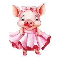 waterverf tekening van een schattig varken in een roze jurk, tutu. teder illustratie voor een ansichtkaart, vakantie. vector