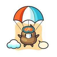 poep mascotte cartoon is aan het parachutespringen met een blij gebaar vector