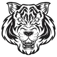 met de hand getekende tijgerkopillustratie in zwart wit zwart wit vector