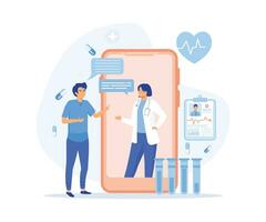 online medisch overleg en ondersteuning Diensten, dokter Videobellen Aan smartphone scherm. vlak vector modern illustratie