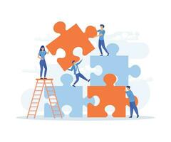 bedrijf concept, mensen Verbinden puzzel elementen. symbool van teamwerk, medewerking, vennootschap. vlak vector modern illustratie
