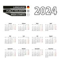 kalender 2024 in Duitse taal, week begint Aan maandag. vector