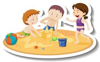 kinderen bouwen zandkasteel op het strand vector