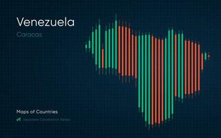 Venezuela kaart is getoond in een tabel met bars en lijnen. Japans kandelaar tabel serie vector