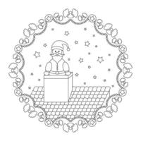 Kerstmis mandala. de kerstman claus komt eraan uit van de schoorsteen en slinger van engelen. Kerstmis kleur bladzijde. vector