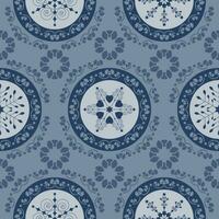 naadloos patroon Kerstmis thema. mooi mandala's en fries in de omgeving van met engelen. sneeuwvlokken, harten en spiralen. kleur blauw. vector