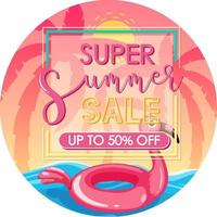 super zomer verkoop tekstbanner met roze strand achtergrond vector